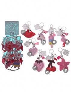 FASHION Llavero Metal Con Brillo Rosa/Rojo Surtido Diseños Corazon,Estrella Mar,Labios,Fresa, Helado