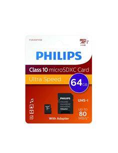 PHILIPS Tarjeta Memoria Micro SDHC 64GB Con Adaptador UHS-I Clase 10 A1 80Mb/s