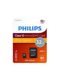 PHILIPS Tarjeta Memoria Micro SDHC 32Gb Con Adaptador Clase 10 A1 UHS-I 80Mb/s