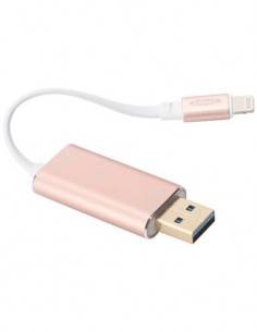 EDNET Cable Datos Ipad, Iphone 6/7/8/X Lightning  A Usb 3.0 Oro Rosa Con Ranura Para Micro SD Hasta