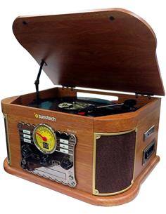 SUNSTECH Tocadisco Madera PXRC52CD BT Con Radio AM/FM, Usb,Lector Tarjeta SD, Reproductor CD y Casse