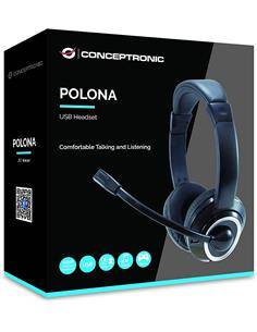CONCEPTRONIC Micro Auricular de Casco Con Cable POLONA Para PC VOIP,Usb Negro POLONA01B
