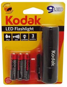 KODAK Linterna Led Negra 46 Lumenes, IP62 Resistente al Agua, 25Mtrs, Incluye 3 Pilas AAA