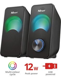 TRUST Altavoces Estereo Para PC ARYS Usb Con Luz led RGB 12W (6w RMS) nEGRO