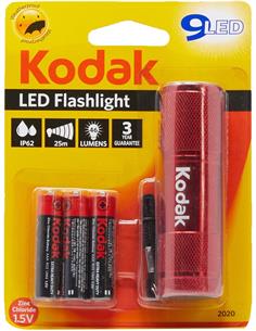 KODAK Linterna Led Color Roja 46 Lumenes, IP62 Resistente al Agua, 25Mtrs, Incluye 3 Pilas AAA