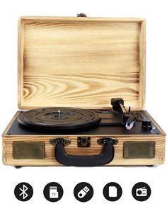 PRIXTON Tocadisco De Madera WOOD VC400 Con Bt, Lector Micro SD, Pendrive y Radio