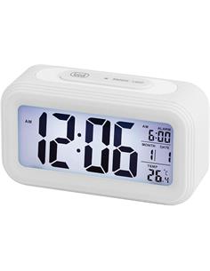 TREVI Reloj Despertador SLD 3068S Blanco LCD Numeros Grandes Con Termometro y Calendario