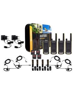 MOTOROLA T82 con 4 pinganillos EXTREME QUAD Pack de 4 Walkies Go Beyond 16 Canales +121 Codigos, Lin