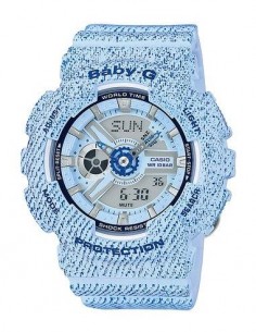 CASIO BRAND BA-110DC-2A3ER Azul Reloj Baby-G Hora Mundial,Fecha,5 Alarmas,Resistente al Agua,Correa