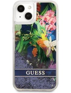 GUESS Funda Iphone 13 Mini Glitter Flower Azul