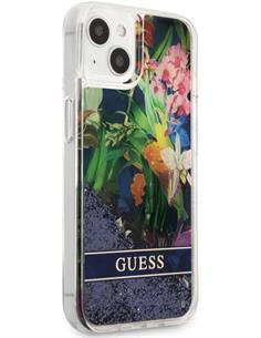 GUESS Funda Iphone 13 Mini Glitter Flower Azul