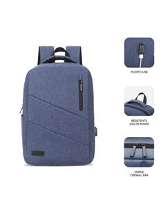 SUBBLIM Mochila Para Portatil 15.6" City BackPack Azul Con Conector Usb Para Cargar