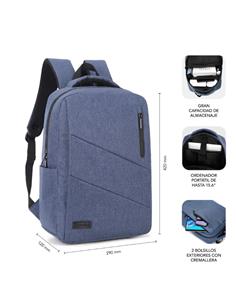SUBBLIM Mochila Para Portatil 15.6" City BackPack Azul Con Conector Usb Para Cargar