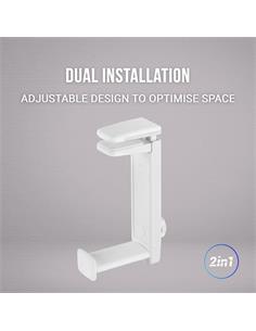 MARS GAMING Soporte Ajustable Para Auricular Bajo Mesa Rotacion 360 MHH2W Blanco