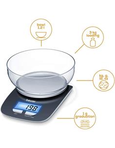 BEURER Bascula Digital KS25 de Cocina 1gr-3000gr,con  Bol