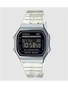 CASIO COLECCION A168XES-1BEF Reloj Digital Correa Resina Transparente, Fecha,Cronometro, Alarma