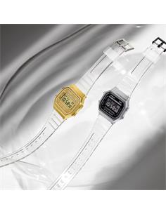 CASIO COLECCION A168XESG-9AEF Reloj Digital Dorado,Correa Resina Transparente, Fecha,Cronometro,Alar
