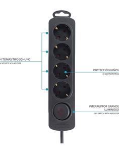 TM ELECTRON Regleta 4 Enchufes Con Interruptor 3680W Negro