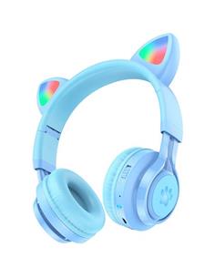 HOCO Auricular Bluetooth Casco Cute Kids W39 Con Orejas De Gato Azul