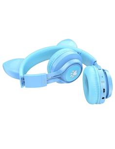 HOCO Auricular Bluetooth Casco Cute Kids W39 Con Orejas De Gato Azul