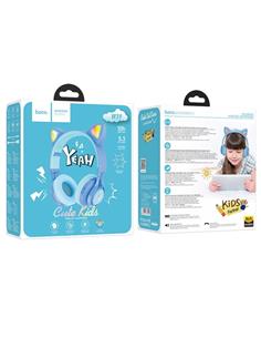 HOCO Auricular Bluetooth Casco Cute Kids W39 Con Orejas De Gato Azul