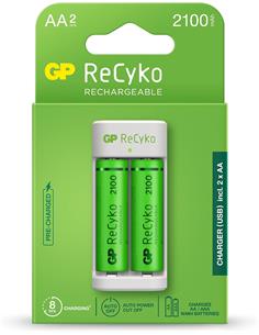 GP Cargador USB AA/AAA Con Pack 2 Pilas AA 2100Mah