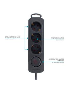 TM ELECTRON Regleta 3 Enchufes Con Interruptor TMUAD203 Negro