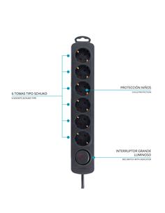 TM ELECTRON Regleta 6 Enchufes Con Interruptor TMUAD206 Negro