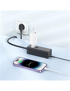 HOCO Regleta Multifuncional AC10A  Blanco Hub 2xTipo C+2x Usb-A/1xCorriente 2500w-DC 65W 1.5Mtrs