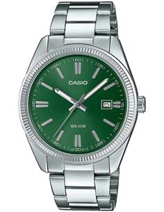 CASIO MTP-1302PD-3AVEF Reloj Analogico Correa Metalica Plateada,Esfera Verde, Resistente al Agua