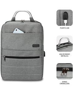 SUBBLIM Mochila Con Puerto Usb/ Portatil Hasta 15.6" Gris SUB-BP-3EAP001