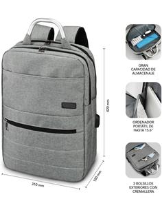 SUBBLIM Mochila Con Puerto Usb/ Portatil Hasta 15.6" Gris SUB-BP-3EAP001