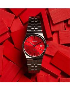 CASIO COLECCION MTP-B145D-4A2VEF Reloj Analogico Acero Inox Con Esfera Roja ,Fecha ,Resist al Agua