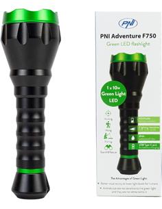 PNI Linterna Led Compacta PNI Adventure F750 Recargable 500 Lumenes,200Mtrs 10W Luz Verde
