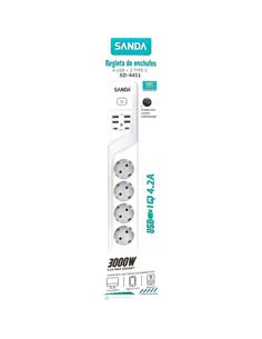 SANDA Regleta 4 Enchufes Schucko Con 4x Usb+2x Tipo C 3000W SD-4451