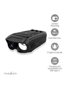 NEDIS Camara Para Ciclista 3 En 1 Con Linterna y Timbre/ Full HD CCAM100BK