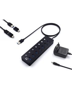EWENT Hub 7xUsb A Con Interruptor Individual Con COrriente y Adaptador Tipo C EW1147
