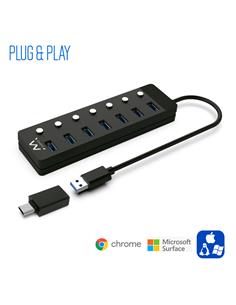 EWENT Hub 7xUsb A Con Interruptor Individual Con COrriente y Adaptador Tipo C EW1147