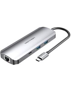VENTION Hub 9 En 1 Tipo C/M a 3xUsb/1xTipo C/1xRJ45/Lector Tarjeta/TRSS 3.5mm/HDMI TOMHB
