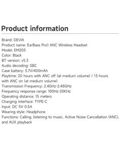 DEVIA Auricular de Casco Bluetooth PRO1 ANC Cancelacion de Ruido,Plegable,20H,Con Estuche