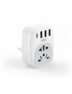 XO Adaptador VIaje Universal Con 3xUsb+1xTipo C Blanco XO-WL26