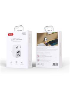 XO Adaptador VIaje Universal Con 3xUsb+1xTipo C Blanco XO-WL26