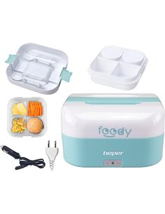 BEPER Fiambrera Electrica 2 En 1 Con Recipientes Extraibles 1600ml 220V 12V BC.160A Blanco Azul