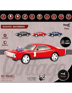 SAMI Altavoz Inalambrico Coche Deportivo Vintage 10W RS-984 Rojo,FM,Usb,Micro Sd,Tipo C,Tws,1500Mha