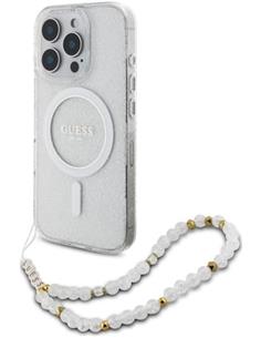GUESS Funda Glitter Transparente Magsafe Con Colgador Perlas  Para Iphone 16 Pro