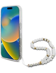 GUESS Funda Glitter Transparente Magsafe Con Colgador Perlas  Para Iphone 16 Pro