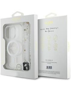 GUESS Funda Glitter Transparente Magsafe Con Colgador Perlas  Para Iphone 16 Pro