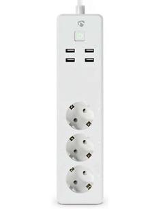 NEDIS Regleta Inteligente Wifi 3 Tomas Schuko y 4 Puertos Usb 3680W Alexa WIFIP312FWT Blanca