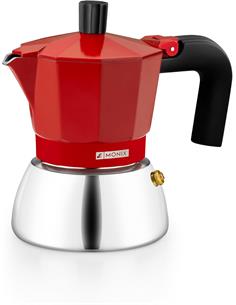 MONIX Cafetera italiana Induccion 3 Tazas Roja Inox