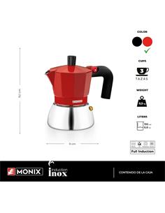 MONIX Cafetera italiana Induccion 3 Tazas Roja Inox